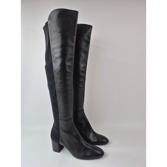 Stuart Weitzman Women's Black Stretch Leather Over-The-Knee Boots SG153 Size 6.5 - Picture 1 of 7